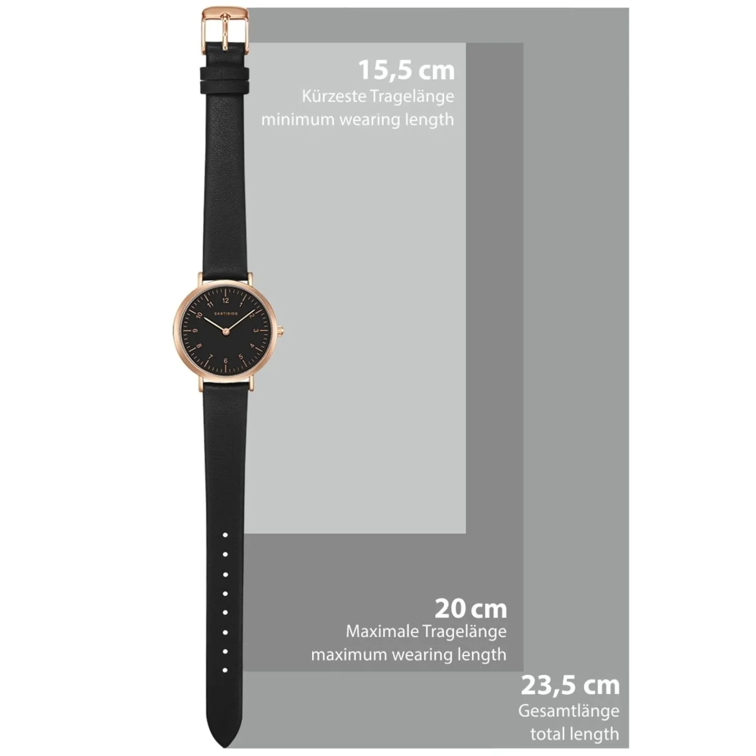 EASTSIDE Quartz Horloge Rosehill In Rosegoud Echt Leer In Zwart