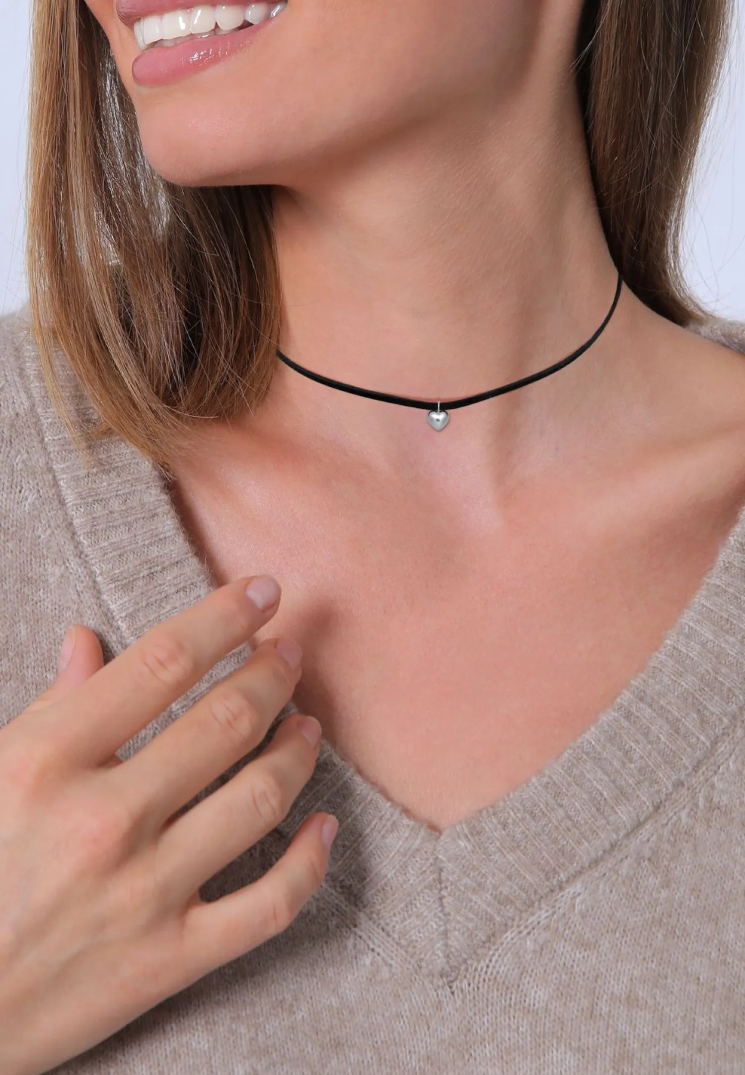 Elli Dames Choker Hart Hanger Velours Look In 925 Sterling Zilver