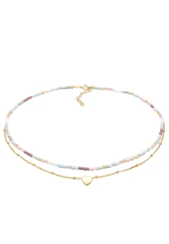 Elli Dames Choker Laagje Hart Hanger Glas Kralen In 925 Sterling Zilver Verguld