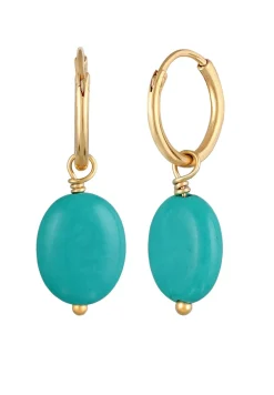 Elli Dames Creools Edelsteen Hanger Met Howliet Turkoois In 925 Sterling Zilver Verguld