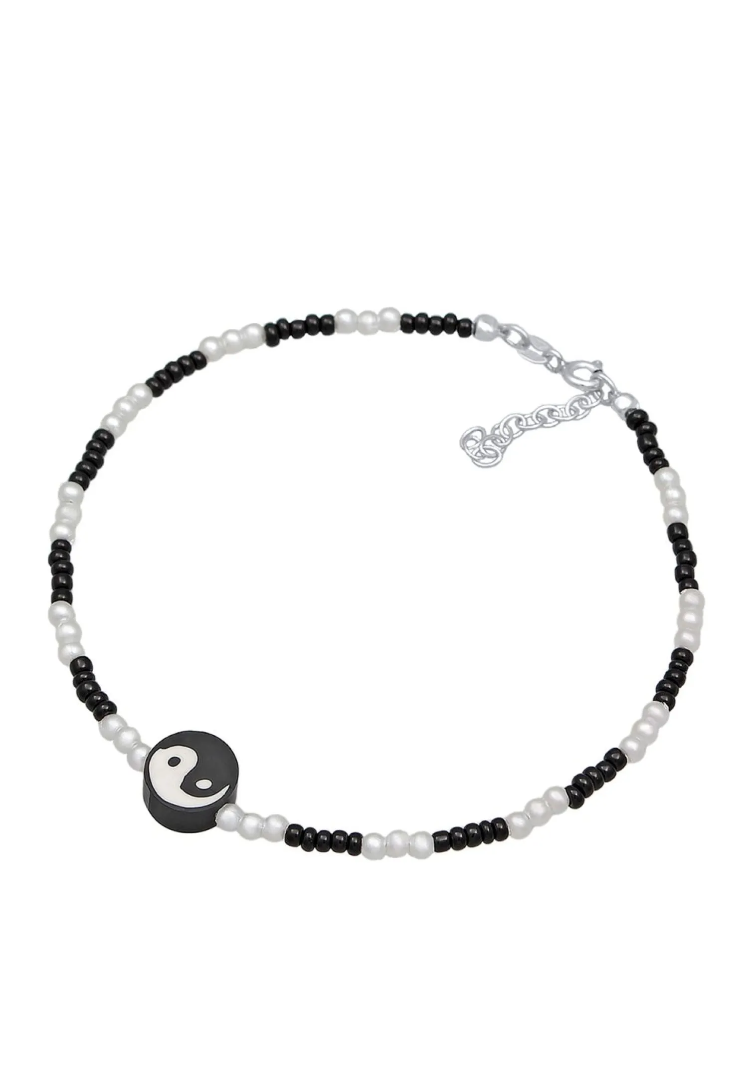 Elli Dames Enkelbandje Yin Yang Met Glazen Kralen In 925 Sterling Zilver