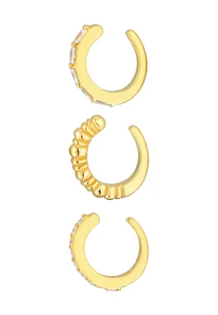 Elli PREMIUM Dames Oorknoop Set Van 3 Geribbelde Structuren Met Zirkonia Kristallen In 925 Sterling Zilver Verguld