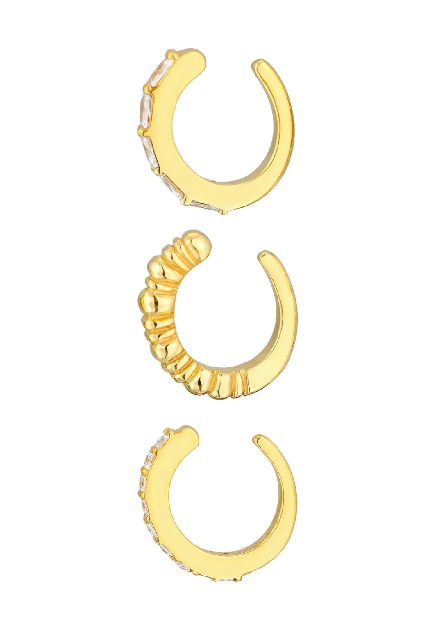 Elli PREMIUM Dames Oorknoop Set Van 3 Geribbelde Structuren Met Zirkonia Kristallen In 925 Sterling Zilver Verguld