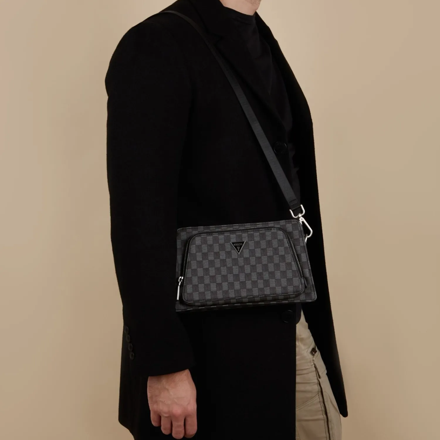 Guess Jet Set Heren Clutch/Crossbody Tas Kunstleer - Zwart