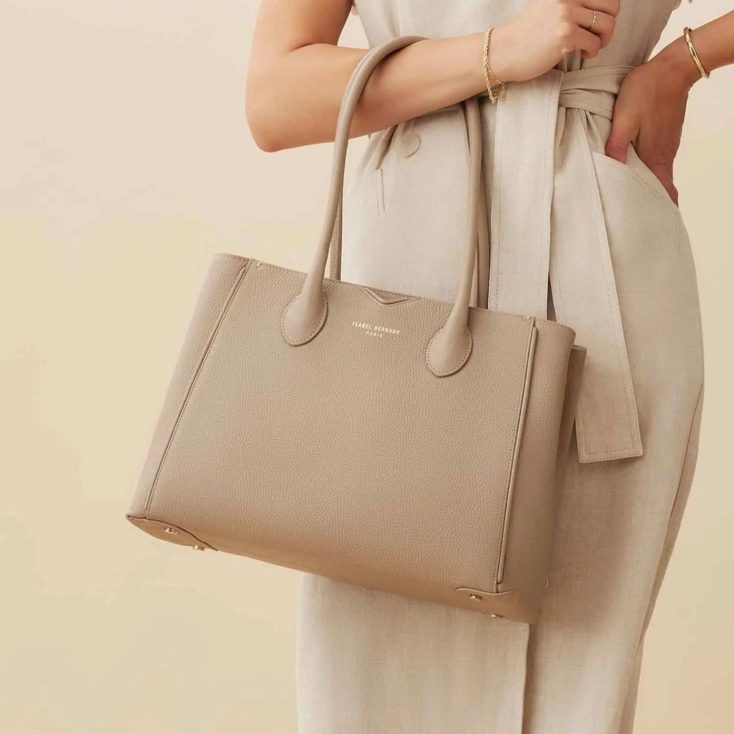 Isabel Bernard Honore Dames Handtas Leer - Taupe