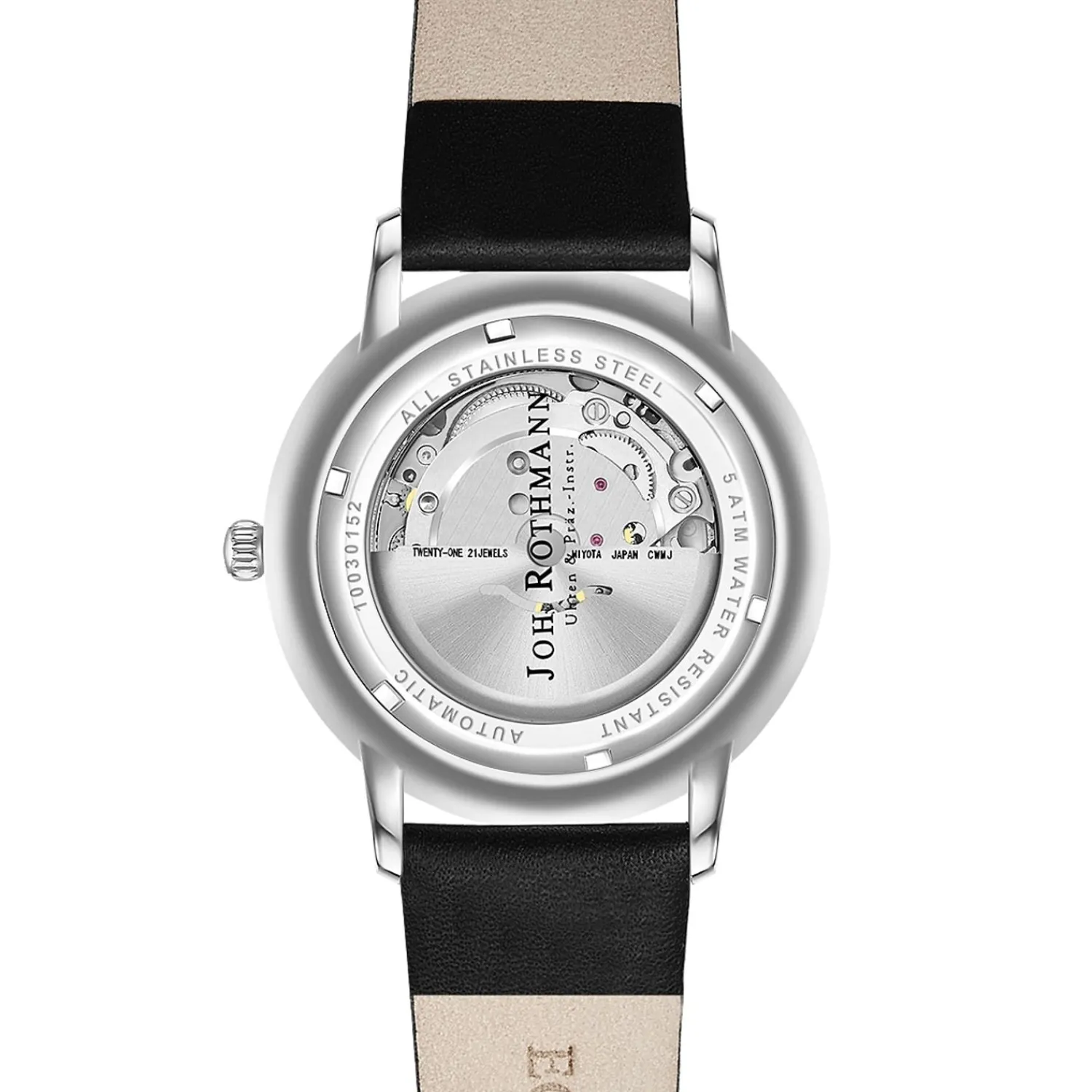 Joh. Rothmann Zelfopwindend Horloge Classic In Zilver Echt Leer In Zwart