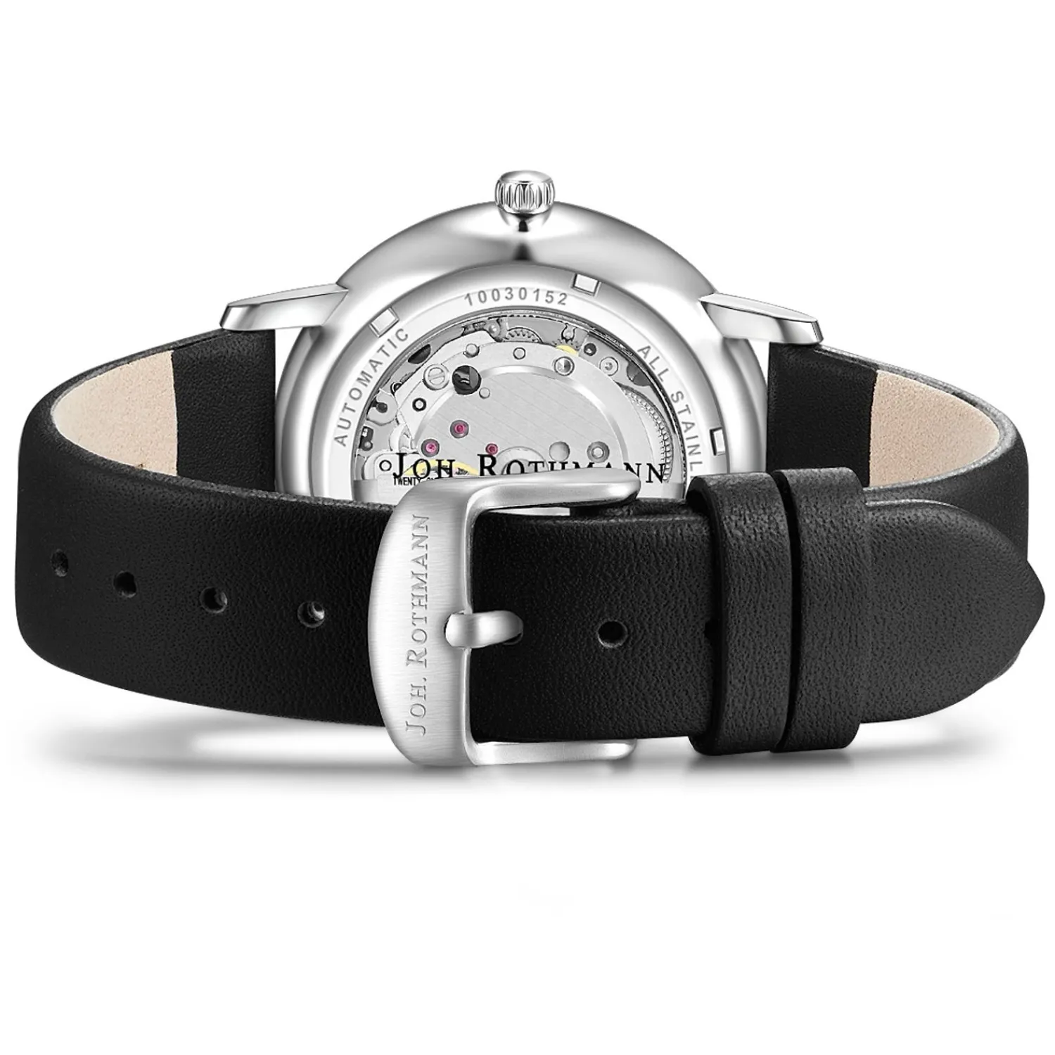 Joh. Rothmann Zelfopwindend Horloge Classic In Zilver Echt Leer In Zwart
