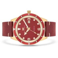 Rhodenwald & Söhne Rhodenwald & Sohne Quartz Horloge Vintage Ii Van Echt Leer In Rood