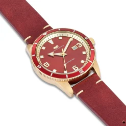 Rhodenwald & Söhne Rhodenwald & Sohne Quartz Horloge Vintage Ii Van Echt Leer In Rood