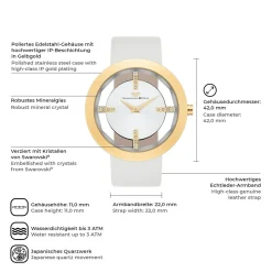 Rhodenwald & Söhne Rhodenwald & Sohne Quartz Horloge Lucrezia In Geelgoud Echt Leer In Wit