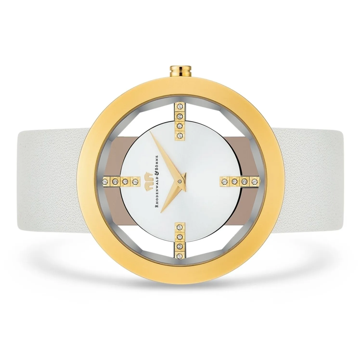 Rhodenwald & Söhne Rhodenwald & Sohne Quartz Horloge Lucrezia In Geelgoud Echt Leer In Wit