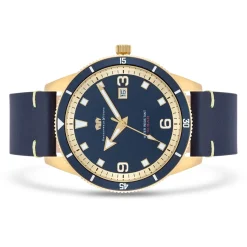 Rhodenwald & Söhne Rhodenwald & Sohne Quartz Horloge Vintage Ii Van Echt Leer In Blauw